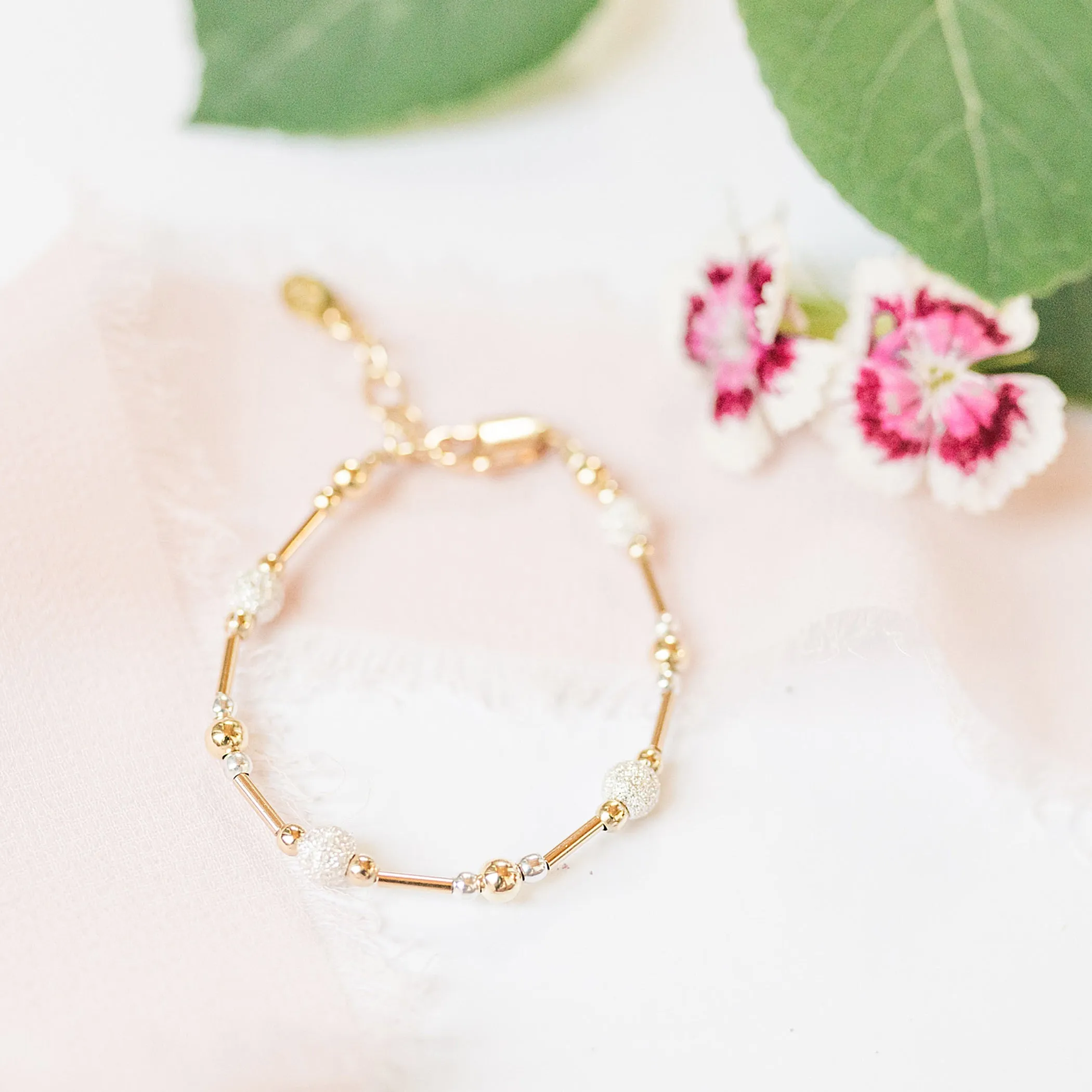 Little Girls 14K Gold-Plated Bracelet with Silver Stardust Beads