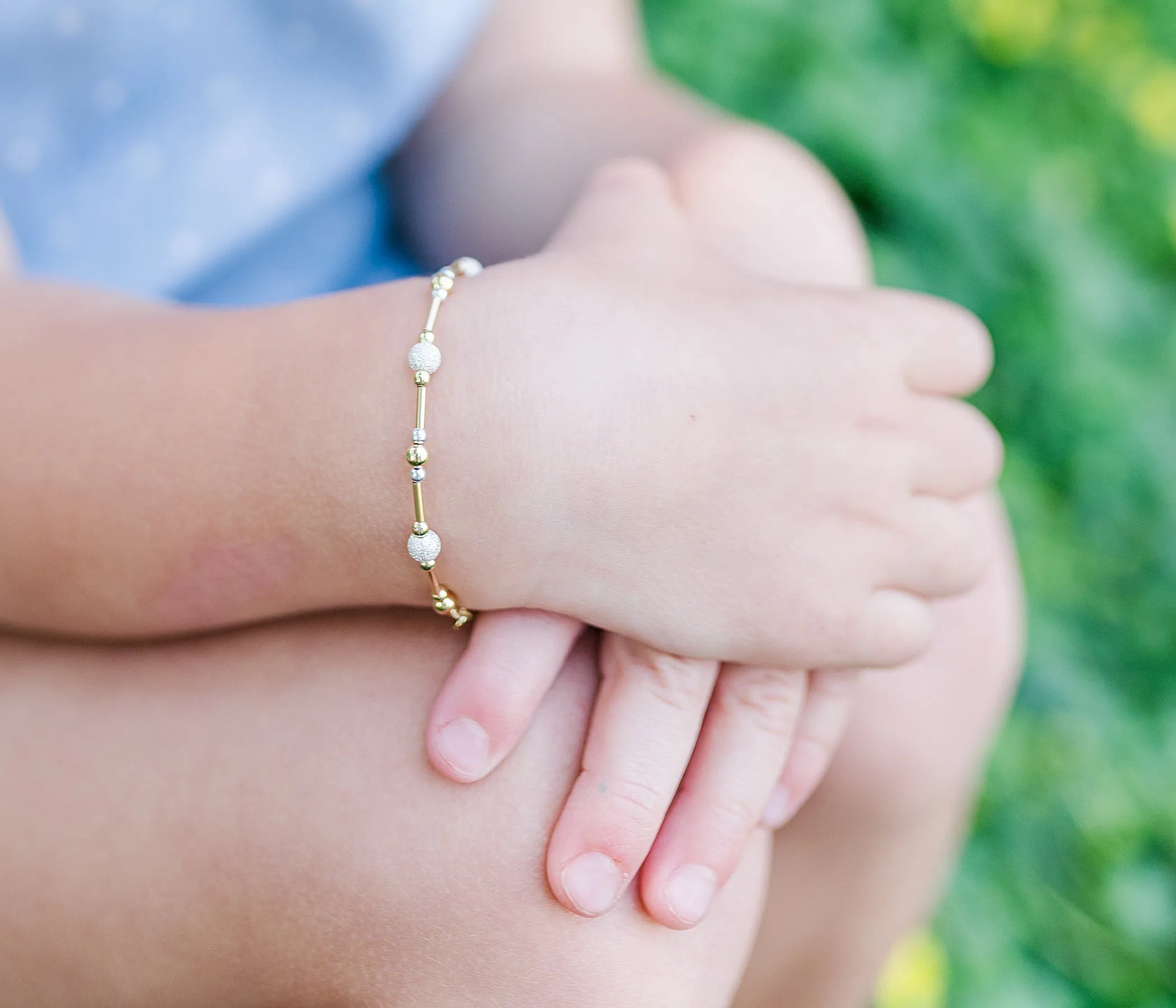 Little Girls 14K Gold-Plated Bracelet with Silver Stardust Beads