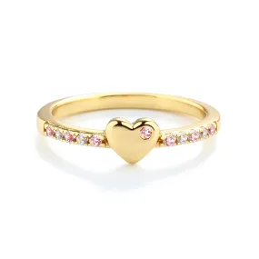 Little Girls Gold-Plated Puff Heart w/Pink CZs Ring for Toddlers and Kids