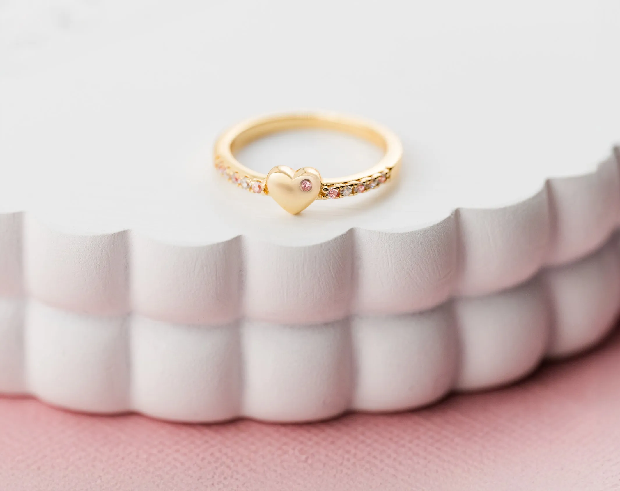 Little Girls Gold-Plated Puff Heart w/Pink CZs Ring for Toddlers and Kids