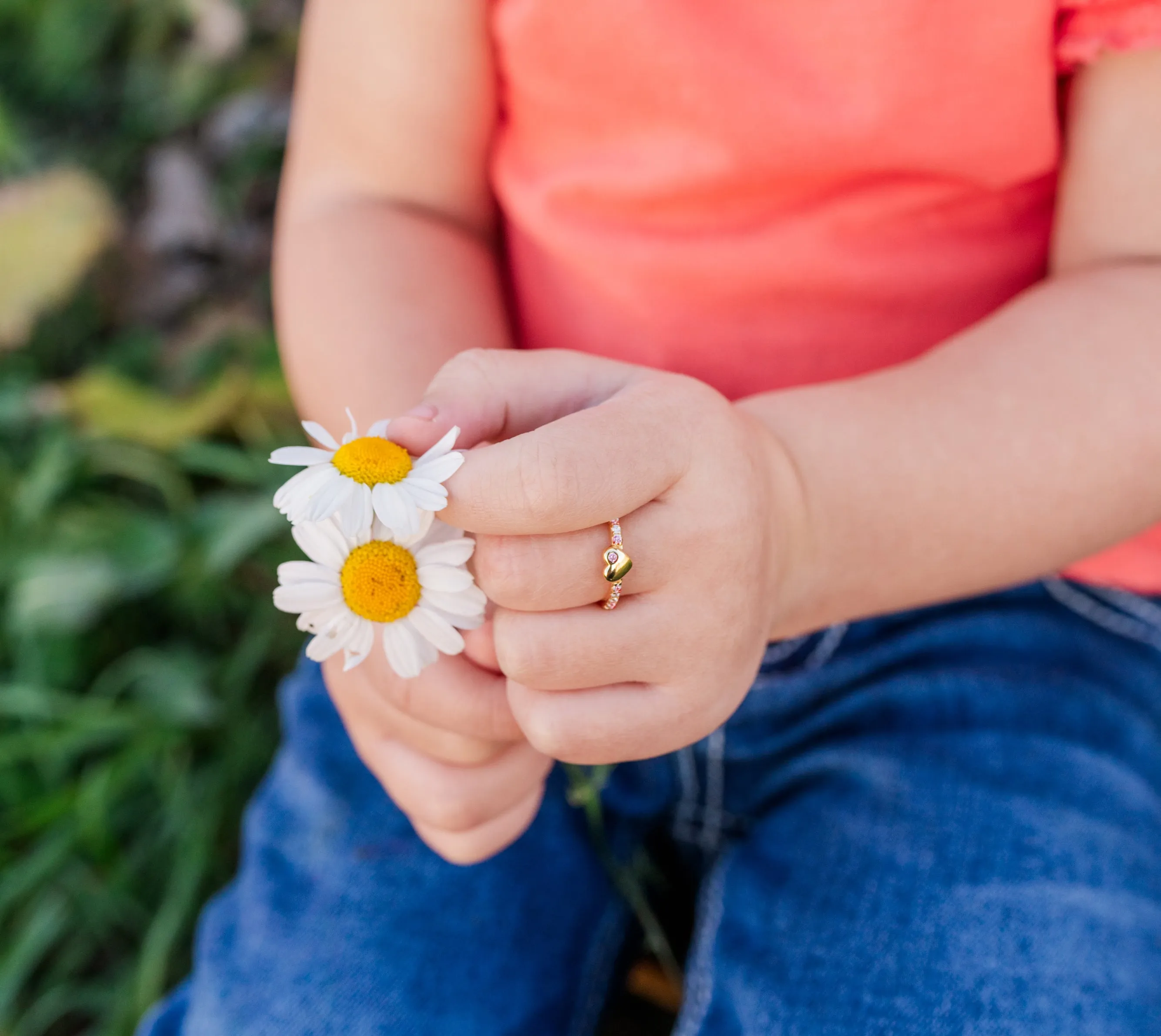 Little Girls Gold-Plated Puff Heart w/Pink CZs Ring for Toddlers and Kids
