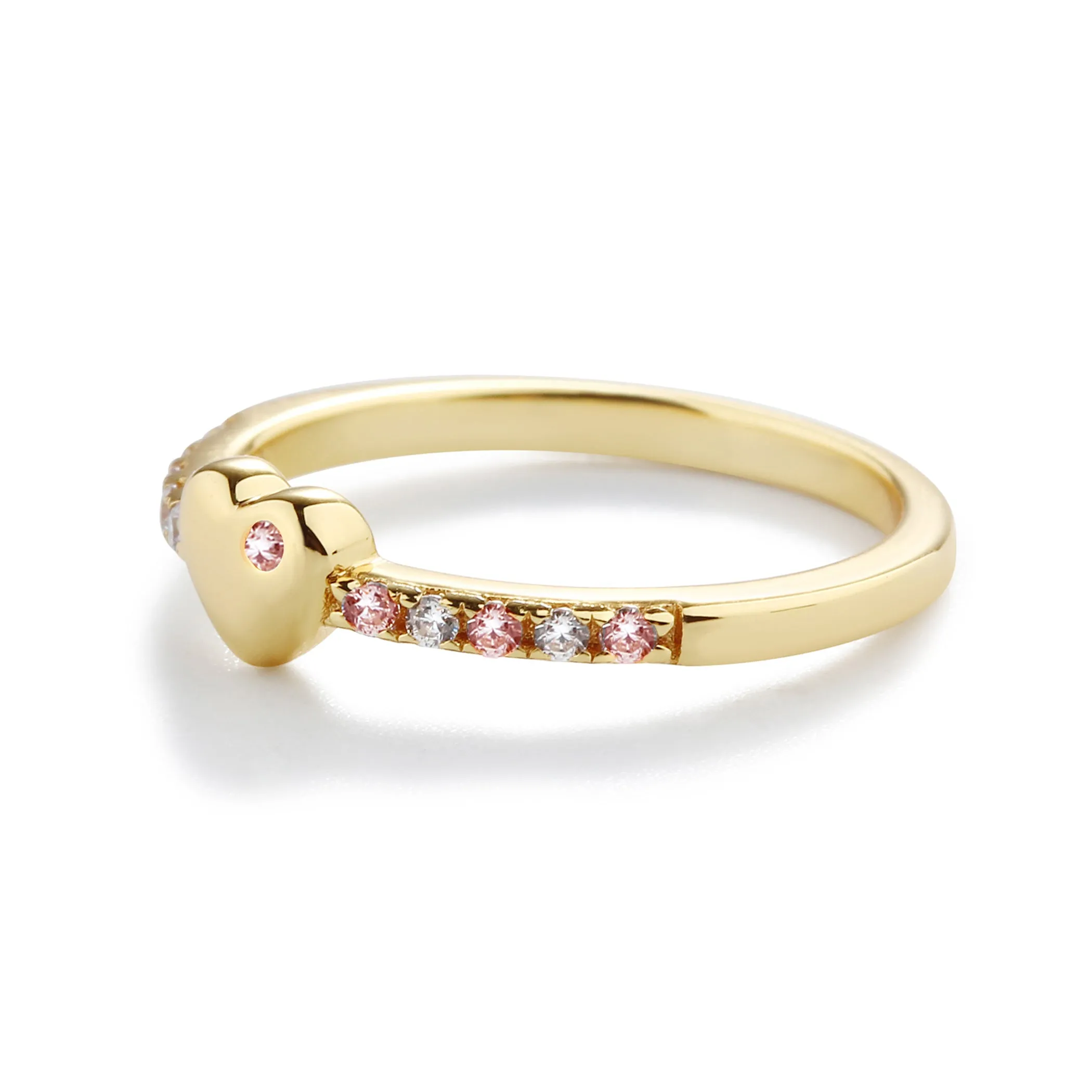 Little Girls Gold-Plated Puff Heart w/Pink CZs Ring for Toddlers and Kids