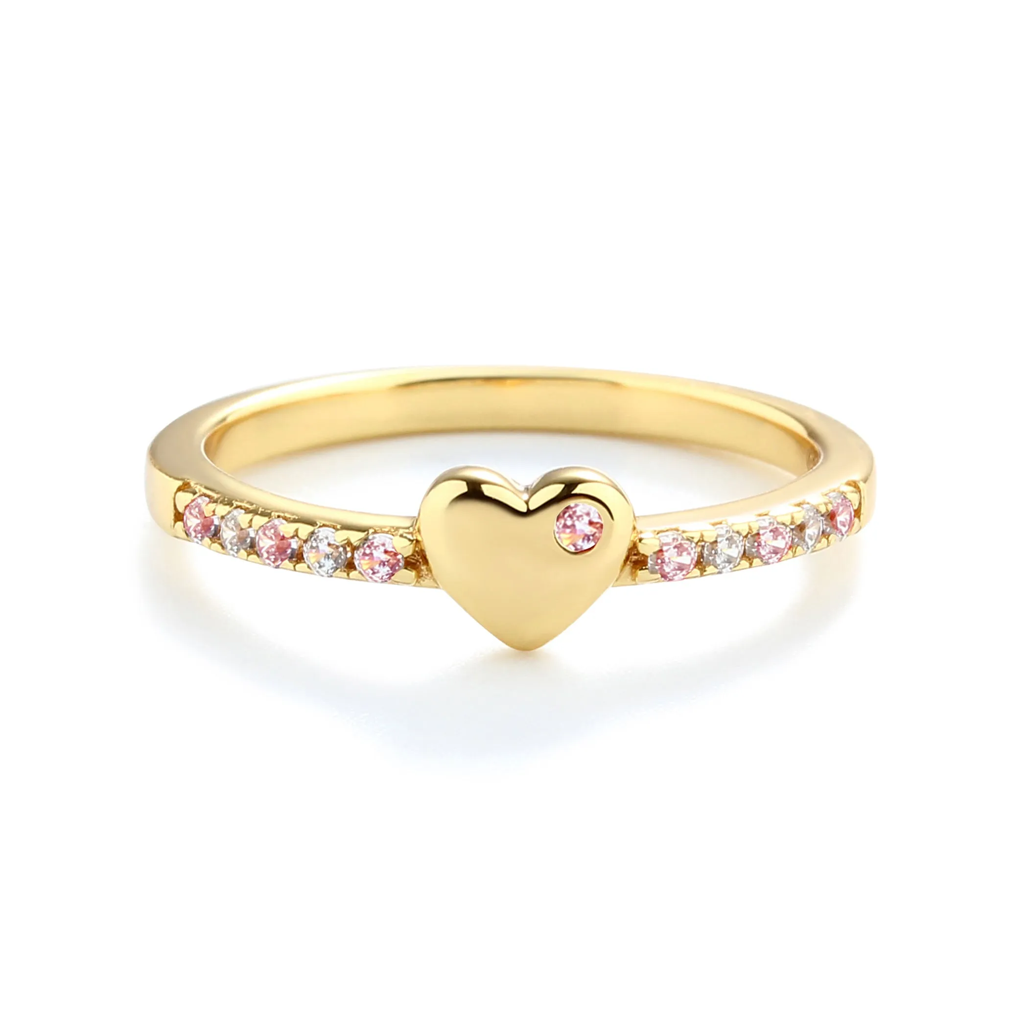 Little Girls Gold-Plated Puff Heart w/Pink CZs Ring for Toddlers and Kids