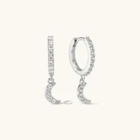 Luna Moon Hoop Earrings Silver