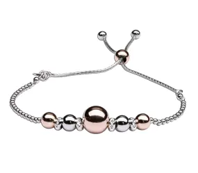 Luxury Bolo Bracelet Sterling Silver with Rose-Gold, Adjustable Slide Closure