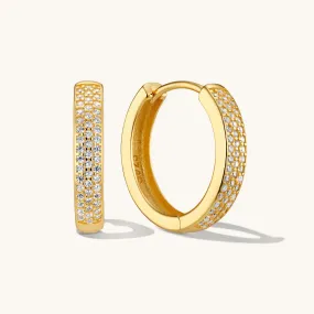 Medium Bold Pave Hoops in Gold