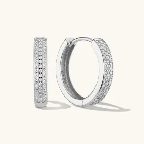 Medium Bold Pave Hoops in Silver