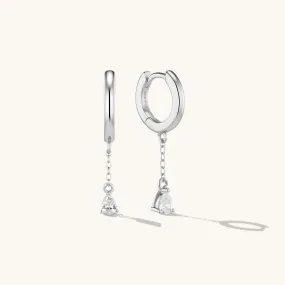 Midi Crystal Drop Hoop Earrings Silver