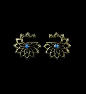 Mini Mandala Brass Ear Weights with Blue Howlite Stone