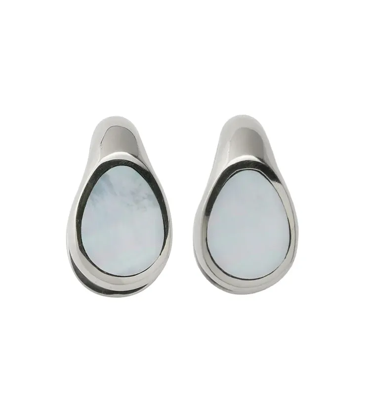 MOP Keyhole White Brass Ear Weights