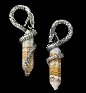 Ocean Jasper Stone Cobra White Brass Hinged Ear Weights