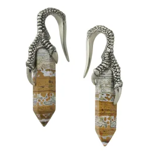 Ocean Jasper Stone Raven Claw White Brass Ear Weights