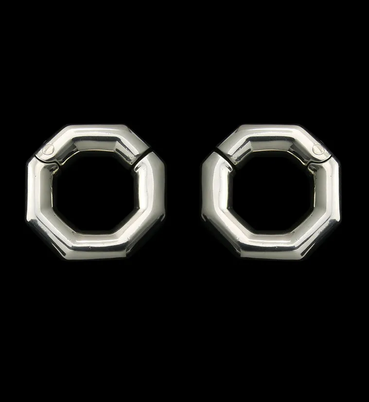 Octagon White Brass Hinged Ear Weights