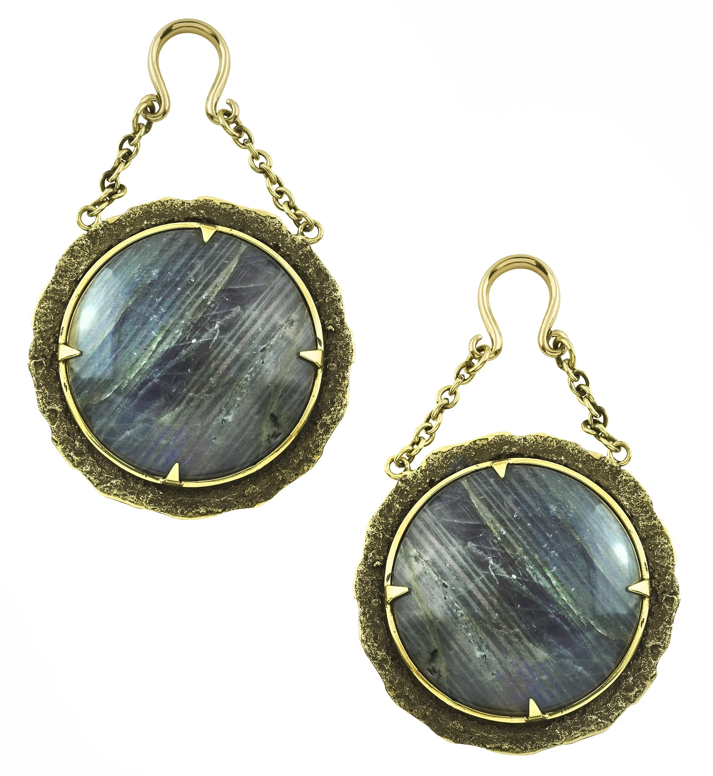 Orbit Labradorite Stone Hanging Brass Ear Weights