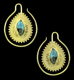 Ornamented Labradorite Stone Inlay Brass Ear Weights