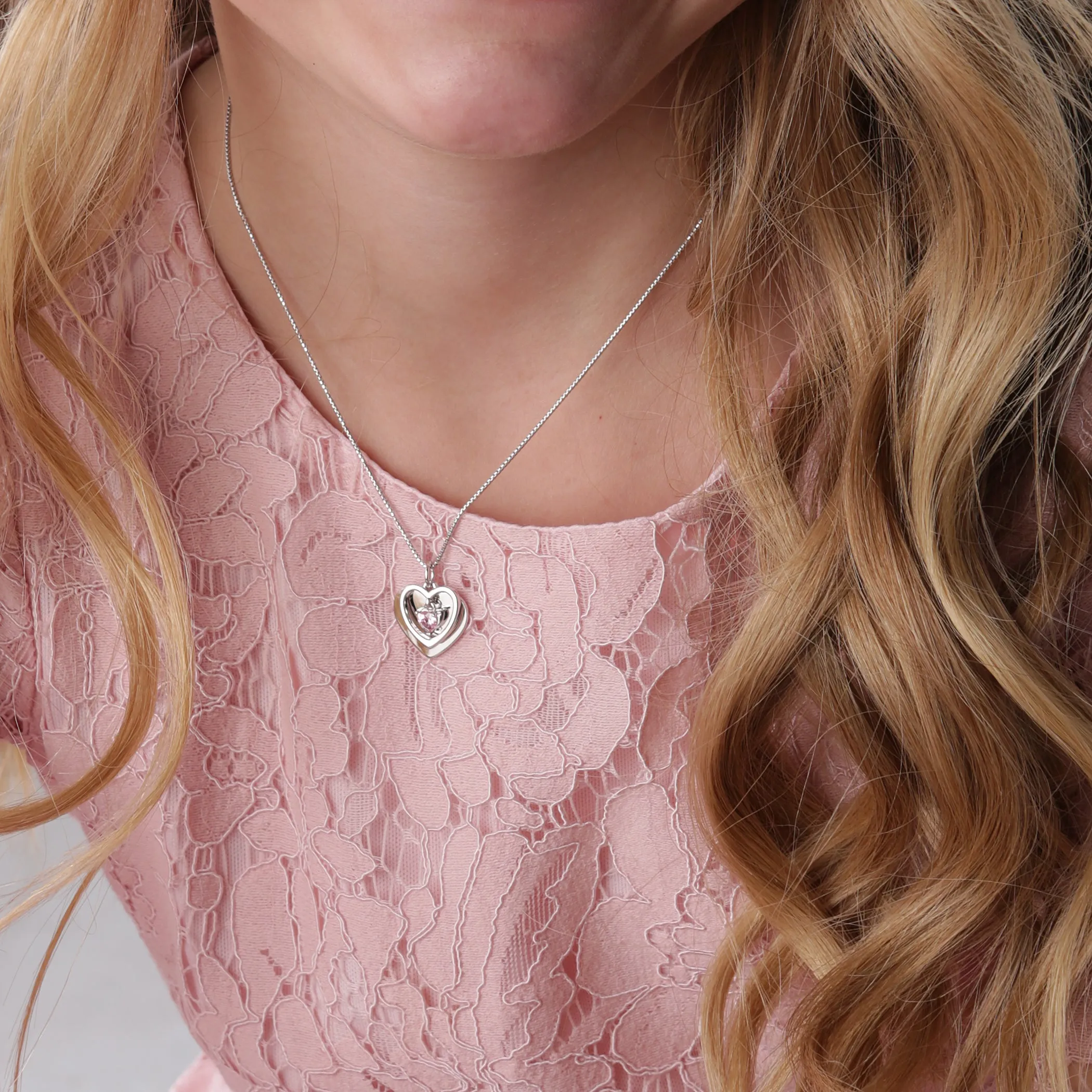 Personalized Sterling Silver FREE Engraved Birthstone Dancing Heart Necklace for Girls