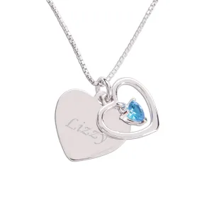 Personalized Sterling Silver FREE Engraved Birthstone Dancing Heart Necklace for Girls