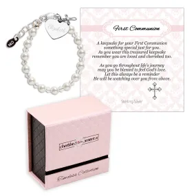 Personalized Sterling Silver High-End Austrian Simulated Pearl and Crystal Cross Bracelet First Communion Gift for Girls