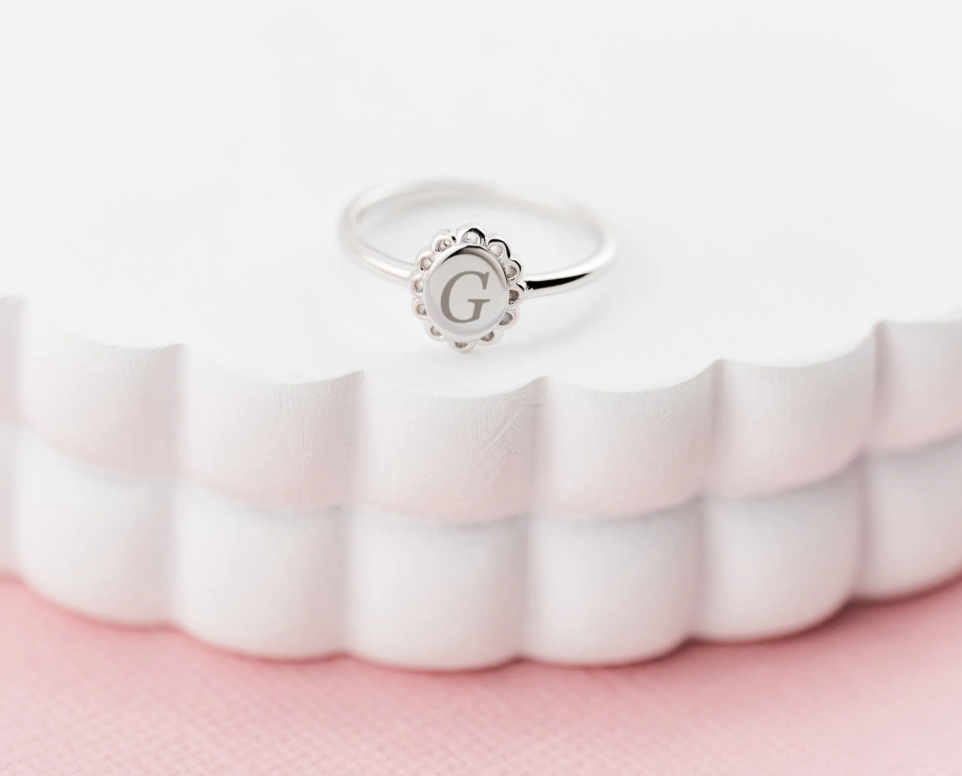 Personalized Sterling Silver Scalloped Oval Baby Ring with FREE Personalization