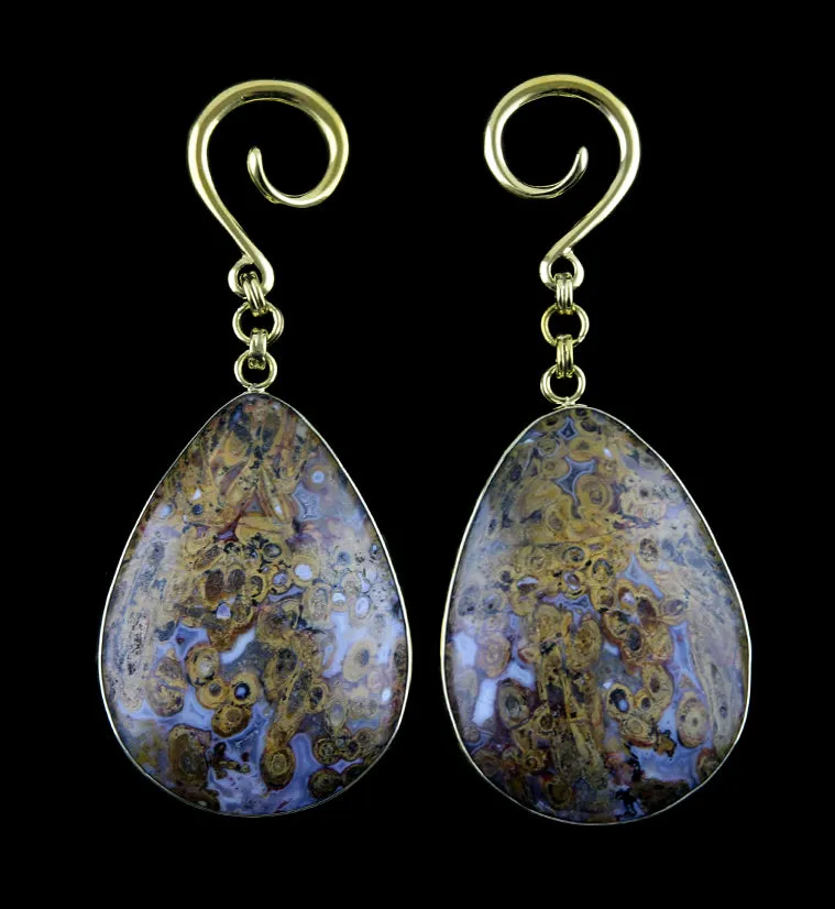 Petrified Palm Root Agate Stone Brass Ear Weights