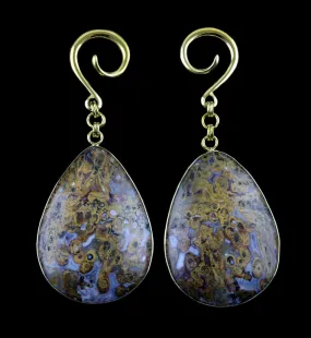 Petrified Palm Root Agate Stone Brass Ear Weights