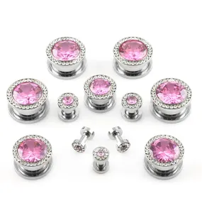 Pink & Clear CZ Diamond Stainless Steel Plugs