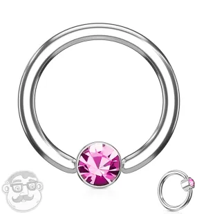 Pink CZ Flat Disk Captive Ring