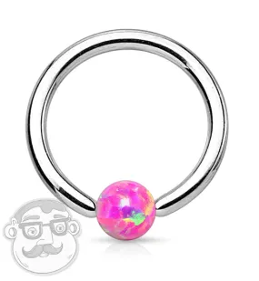Pink Opalite Captive Ring Stainless Steel