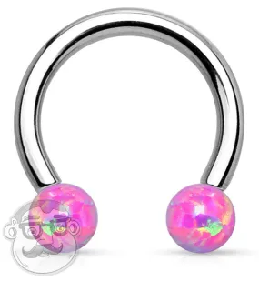 Pink Opalite Circular Stainless Steel Horseshoe Barbell
