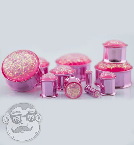 Pink Opalite Flash Anodized Stainless Steel Plugs