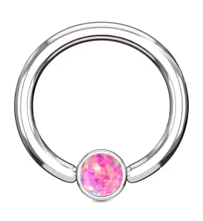 Pink Opalite Flat Disk Captive Ring