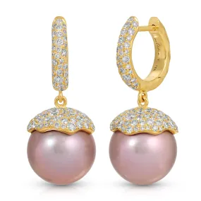 Pink Pearl & Diamond Orb Earrings