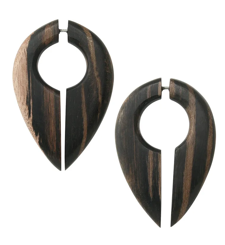 Pocket Areng Wood Fake Gauge Keyhole Earrings