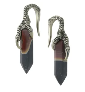 Polychrome Jasper Stone Raven Claw White Brass Ear Weights