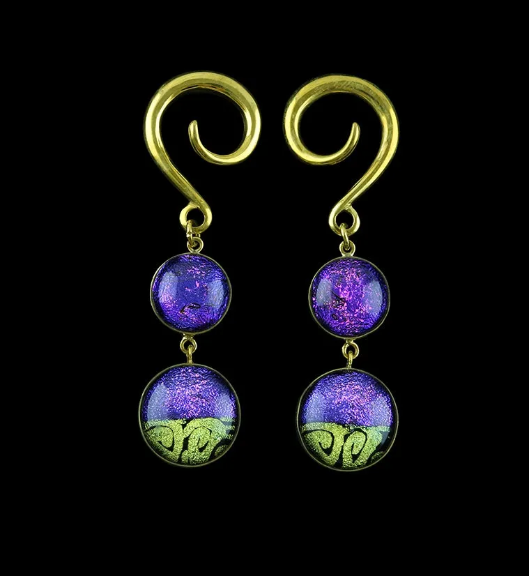 Purple Gold Glass Cab Brass Ear Weights
