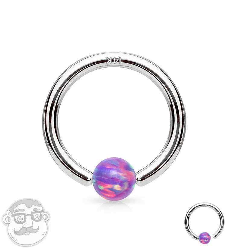 Purple Opalite 14kt White Gold Annealed Fixed Captive Ring