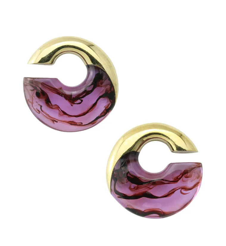 Purple Resin Streak Brass Ear Weights