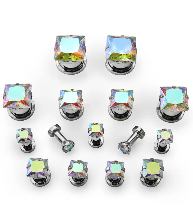 Rainbow Aurora CZ Gem Diamond Stud Plugs