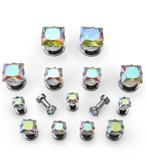 Rainbow Aurora CZ Gem Diamond Stud Plugs