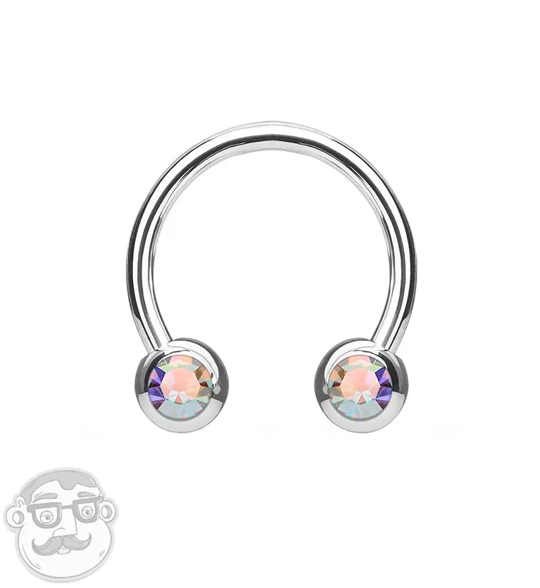 Rainbow Aurora CZ Steel Stainless Circular Barbell