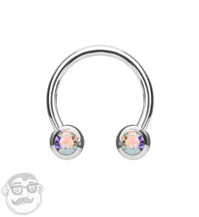 Rainbow Aurora CZ Steel Stainless Circular Barbell
