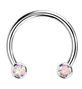 Rainbow Aurora CZ Threadless Titanium Circular Barbell
