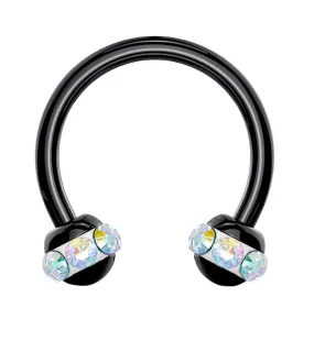 Rainbow Aurora Gem Orb Black Circular Barbell