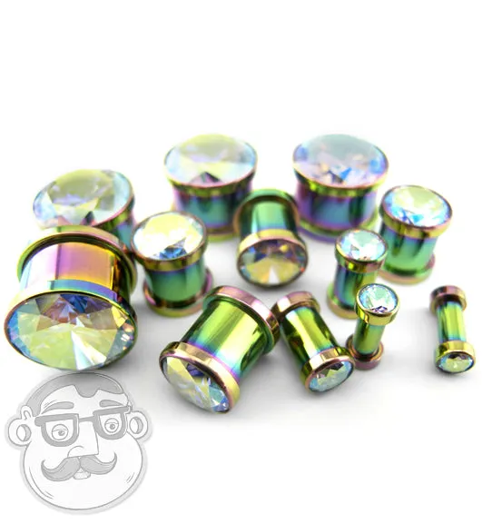Rainbow Aurora Gem Stainless Steel Plugs