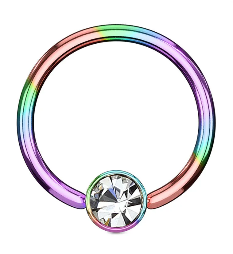 Rainbow PVD CZ Flat Disk Captive Ring