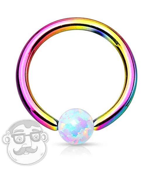 Rainbow PVD White Opalite Captive Ring