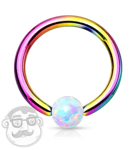 Rainbow PVD White Opalite Captive Ring
