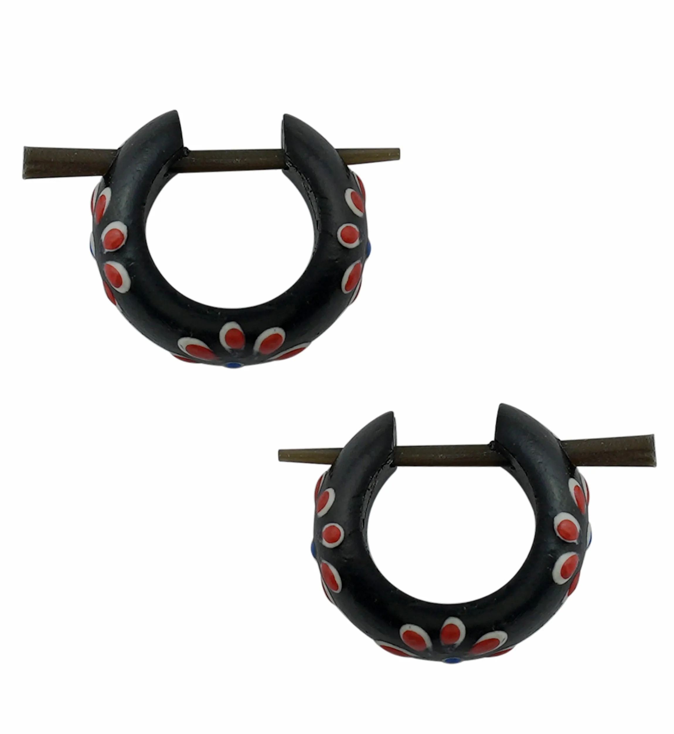 Red Flower Wooden Hoop Earrings