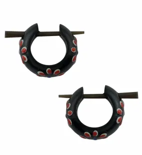 Red Flower Wooden Hoop Earrings