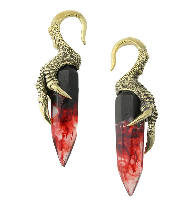 Red Resin Raven Claw Brass Ear Weights